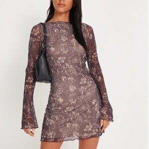 Motel Rocks Sevila Long Sleeve Mini Dress in Botanical Dark Brown | 6